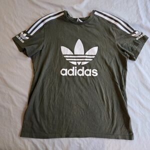 Adidas Tri Stripe Trefoil Shirt Women's M - Olive Green White Logo Retro Sporty